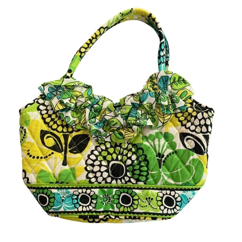 NWOT Vera Bradley Limes Up Mini Ruffle Tote Handbag Purse Floral Yellow Green